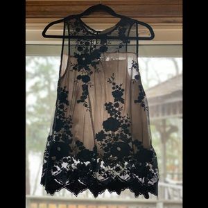 Anthropologie Black Lace over Creme Cami top - Size Small